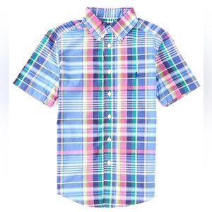 Short Sleeve Multi Color Plaid Poplin Button Down!